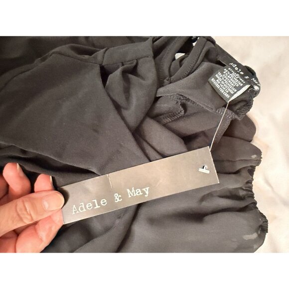 Adele & May Black Sheer Sleeve Mock Neck Keyhole Blouse Top Size S NWT - Picture 8 of 9